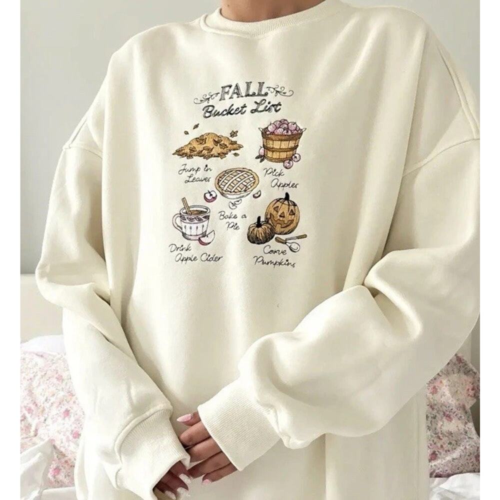 Fall Bucket List Sweatshirt Crewneck Size Extra Large Oversized Cotton Poly